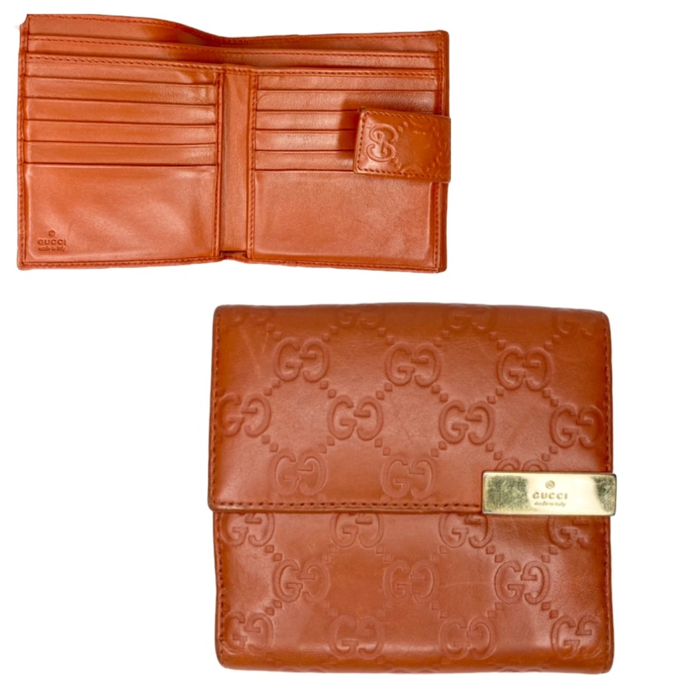 RARE GUCCI Guccisima Orange Burnt Sienna Embossed Small Compact Wallet